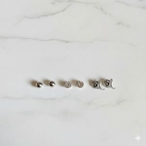 Stainless Steel Elegant Silver Stud Earring Set